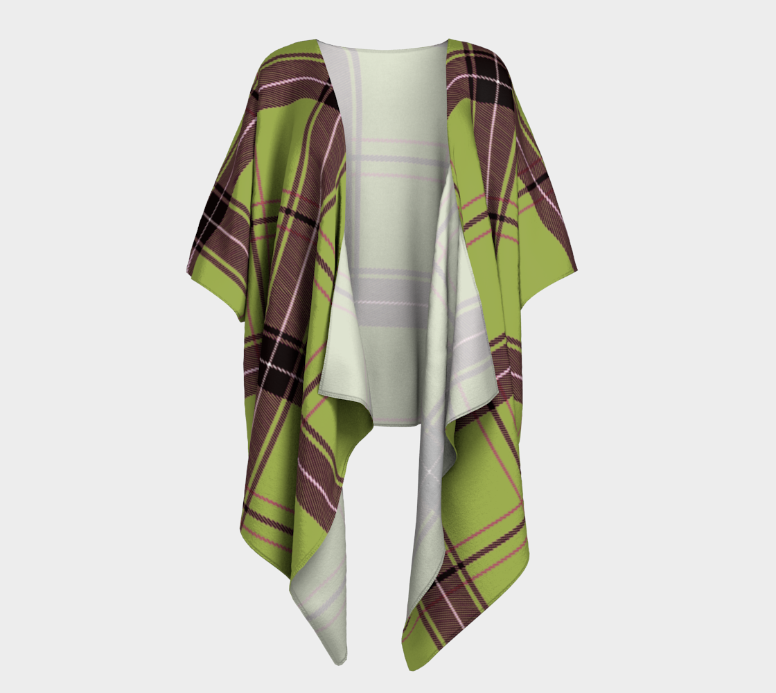 avocado green plaid draped Kimono