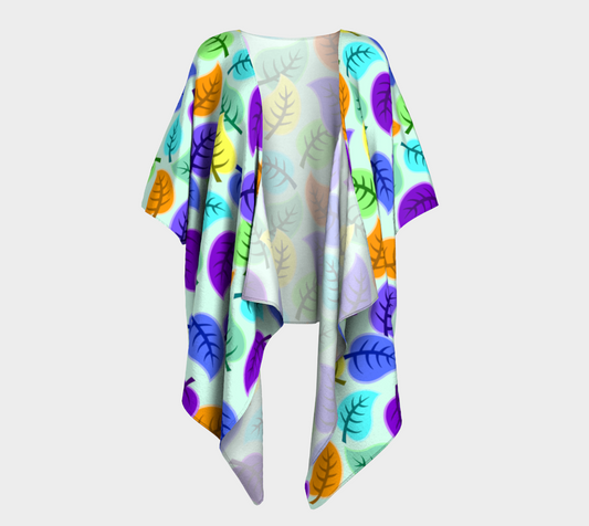 colorful leaves blue draped Kimono