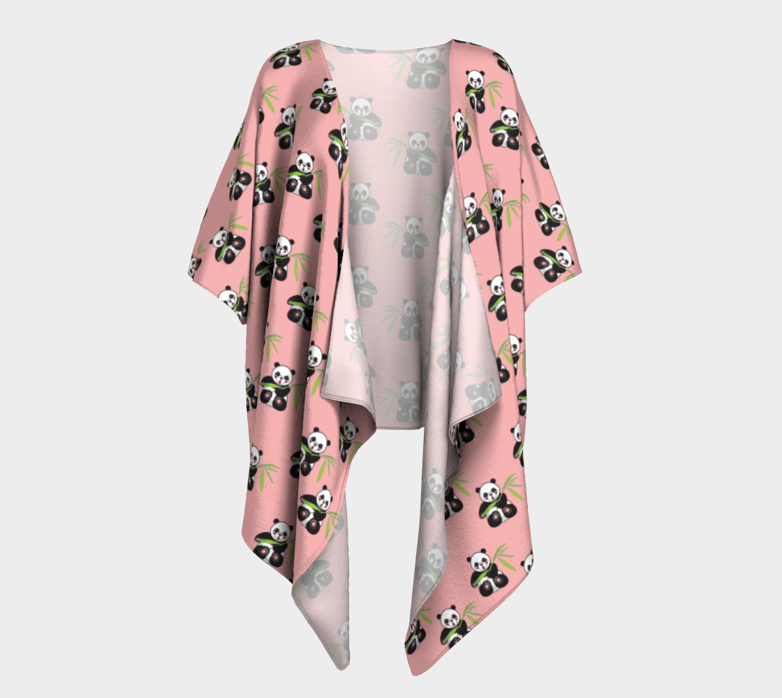 panda with bamboo pink draped Kimono