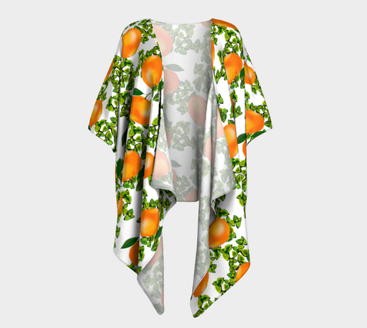 citrus tropical orange white draped Kimono