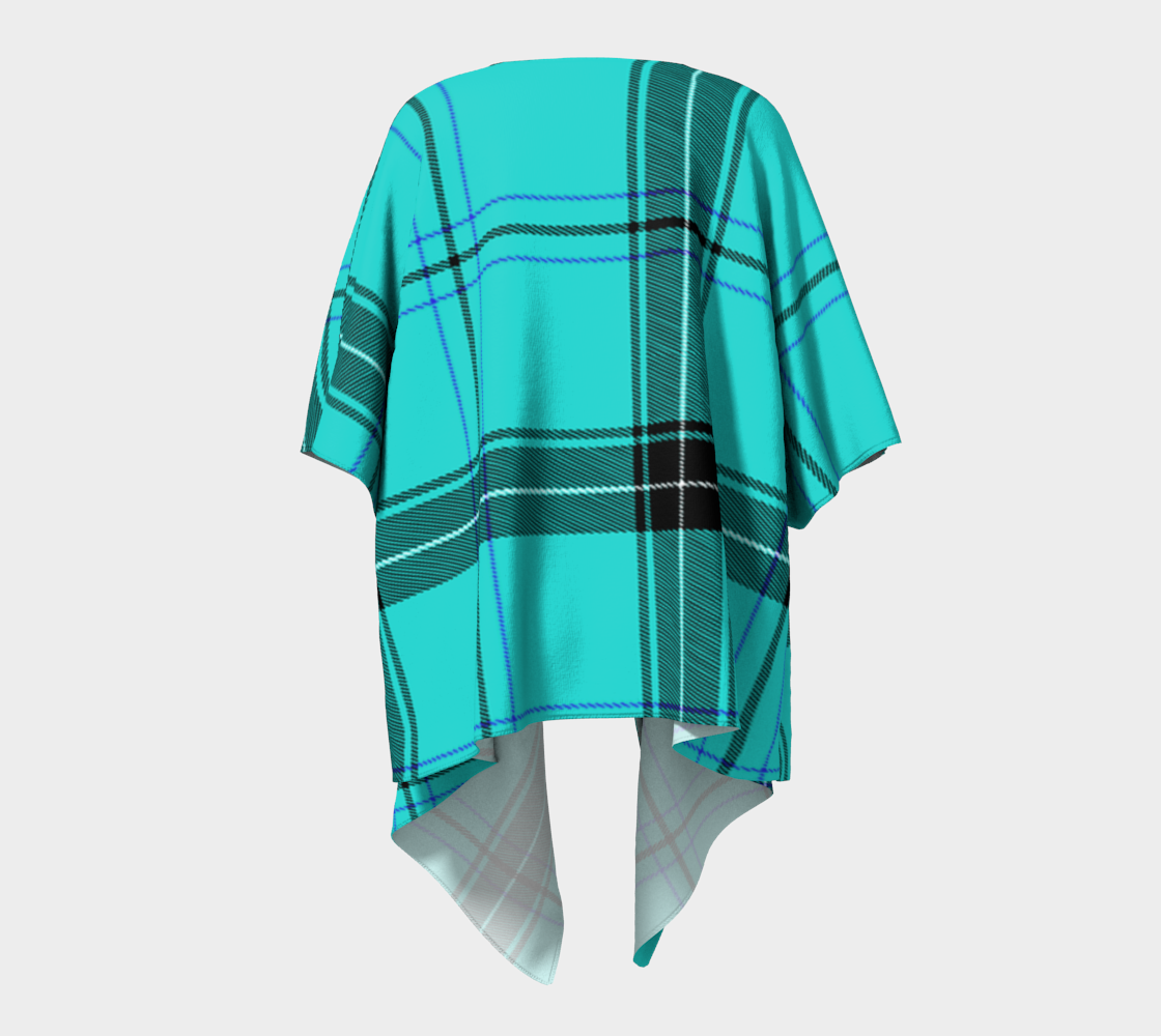 aqua plaid draped Kimono