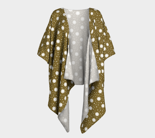 floral dots brown draped Kimono