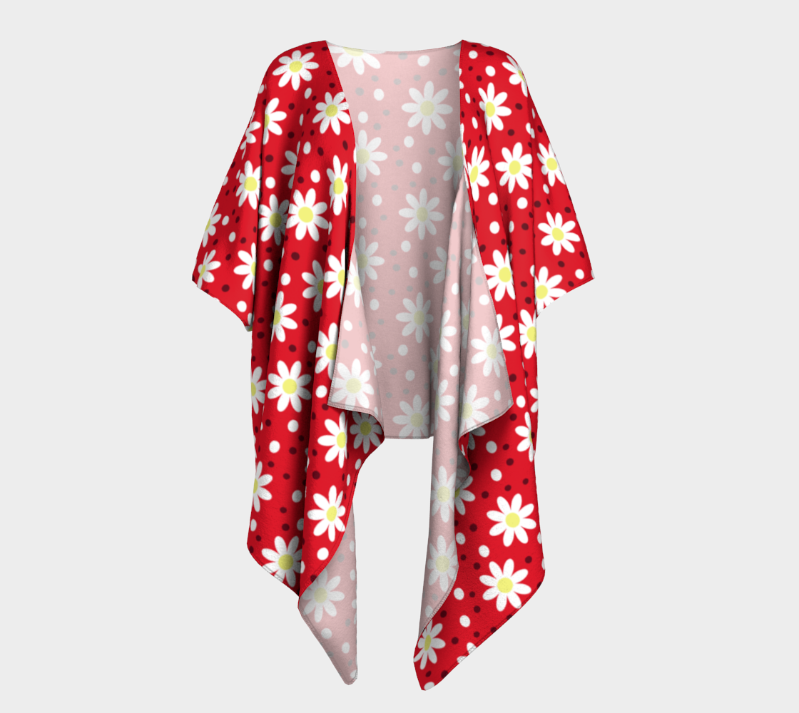 daisy dots red draped Kimono