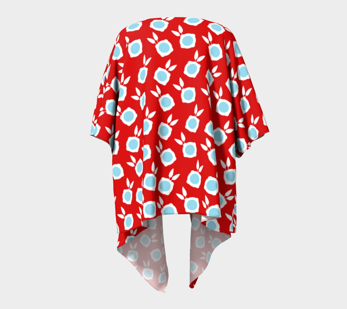 square flowers red draped Kimono