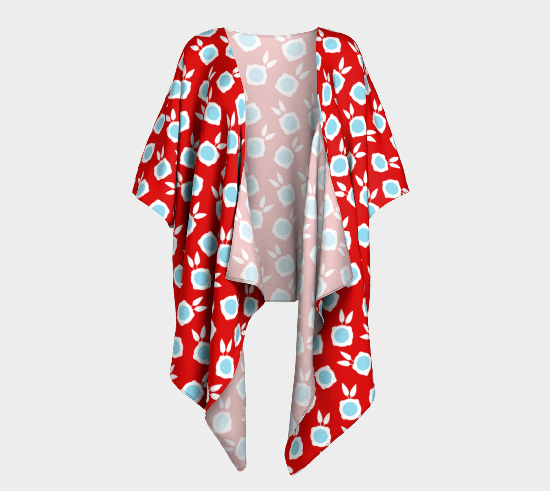 square flowers red draped Kimono