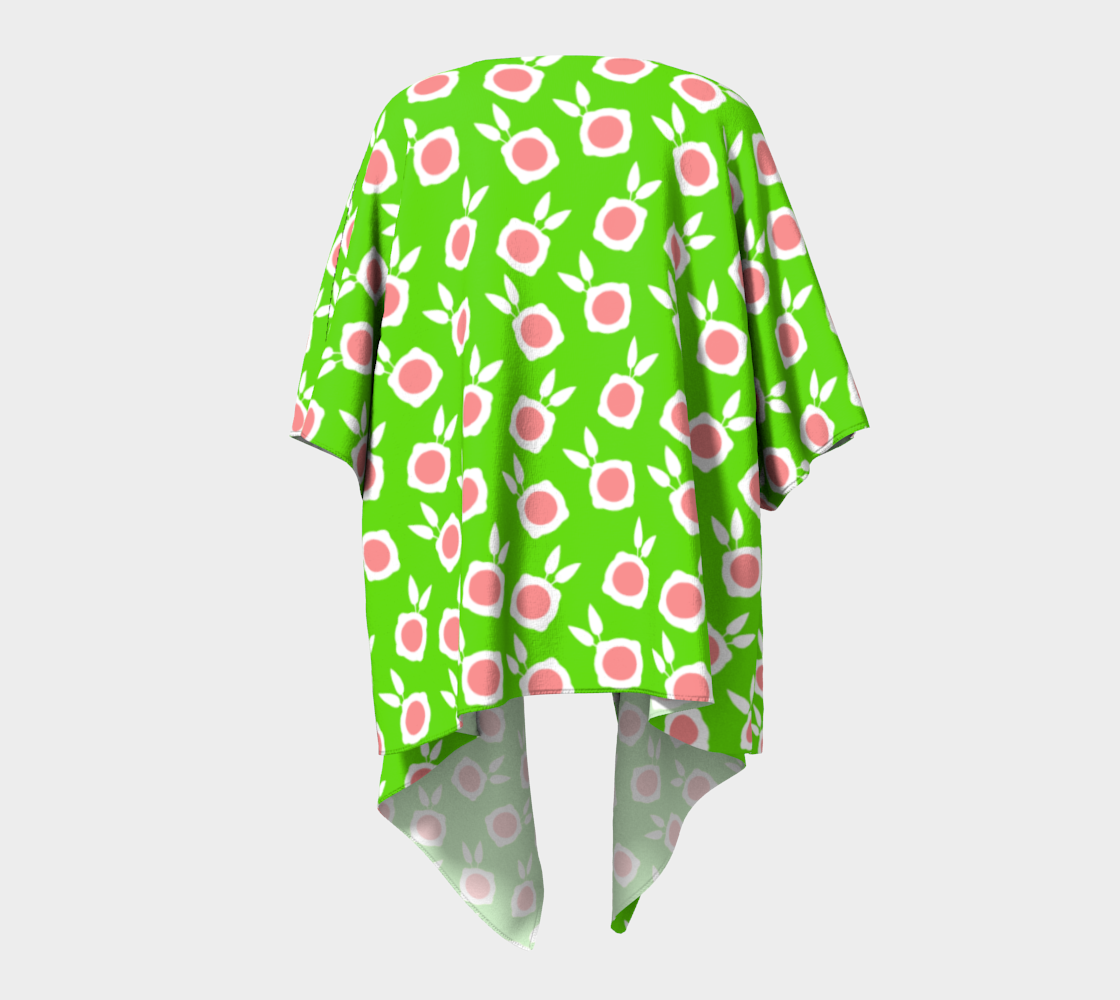 square flowers green draped Kimono