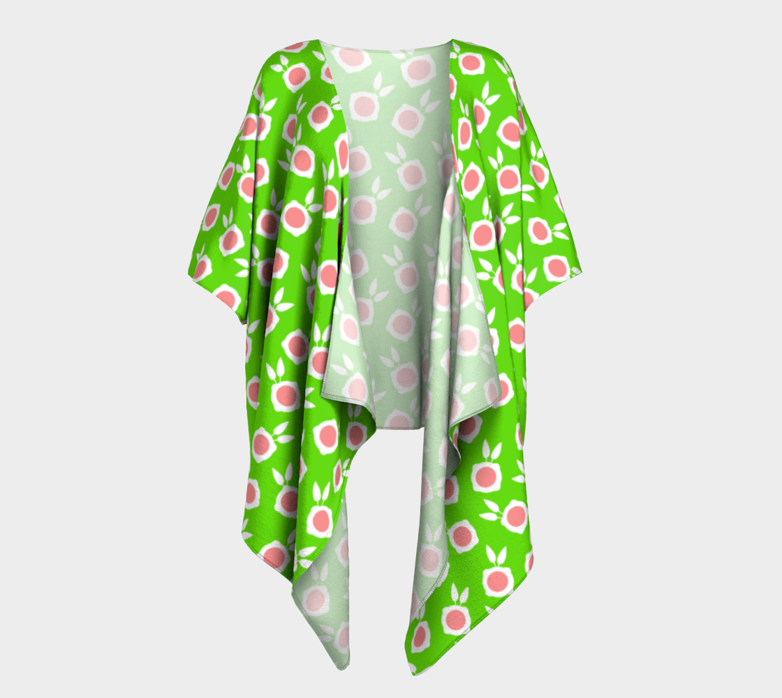 square flowers green draped Kimono