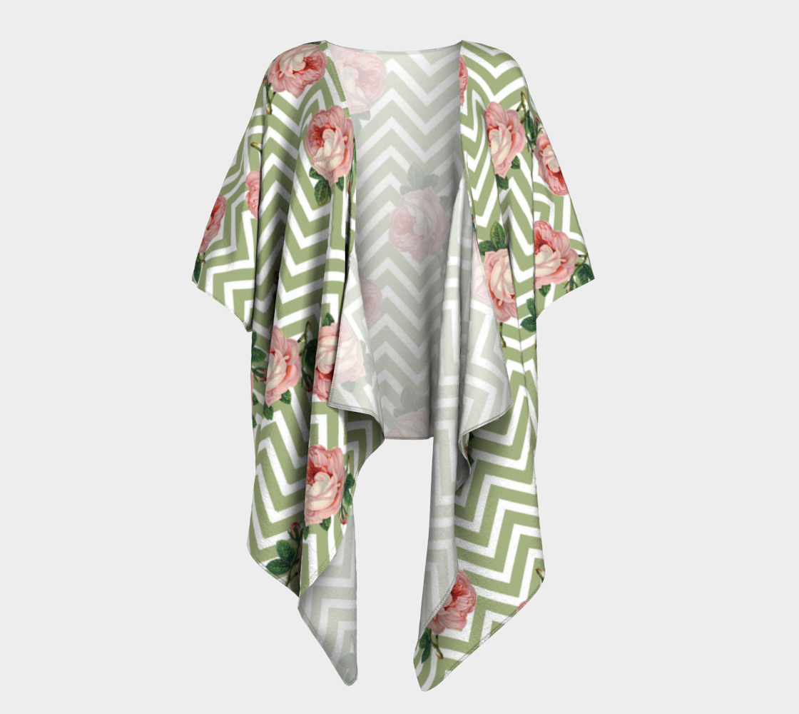 green chevron rose draped Kimono