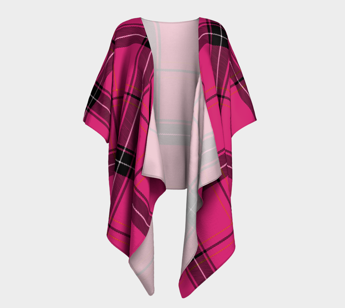 dark pink plaid draped Kimono