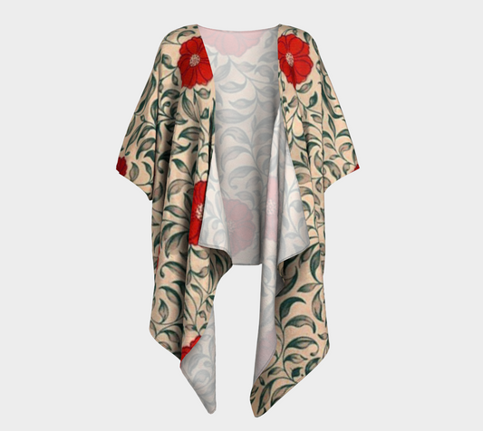 Japanese floral red draped Kimono