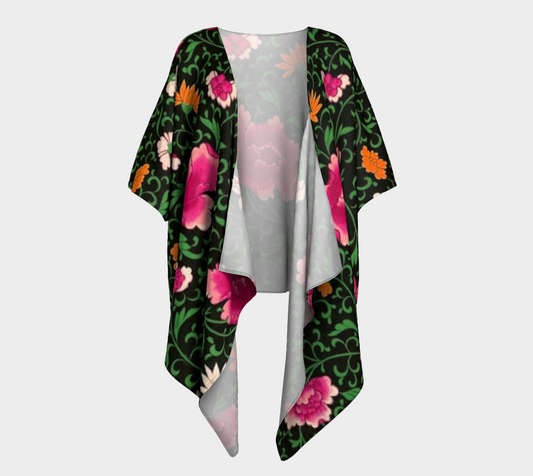 pink japan floral draped Kimono