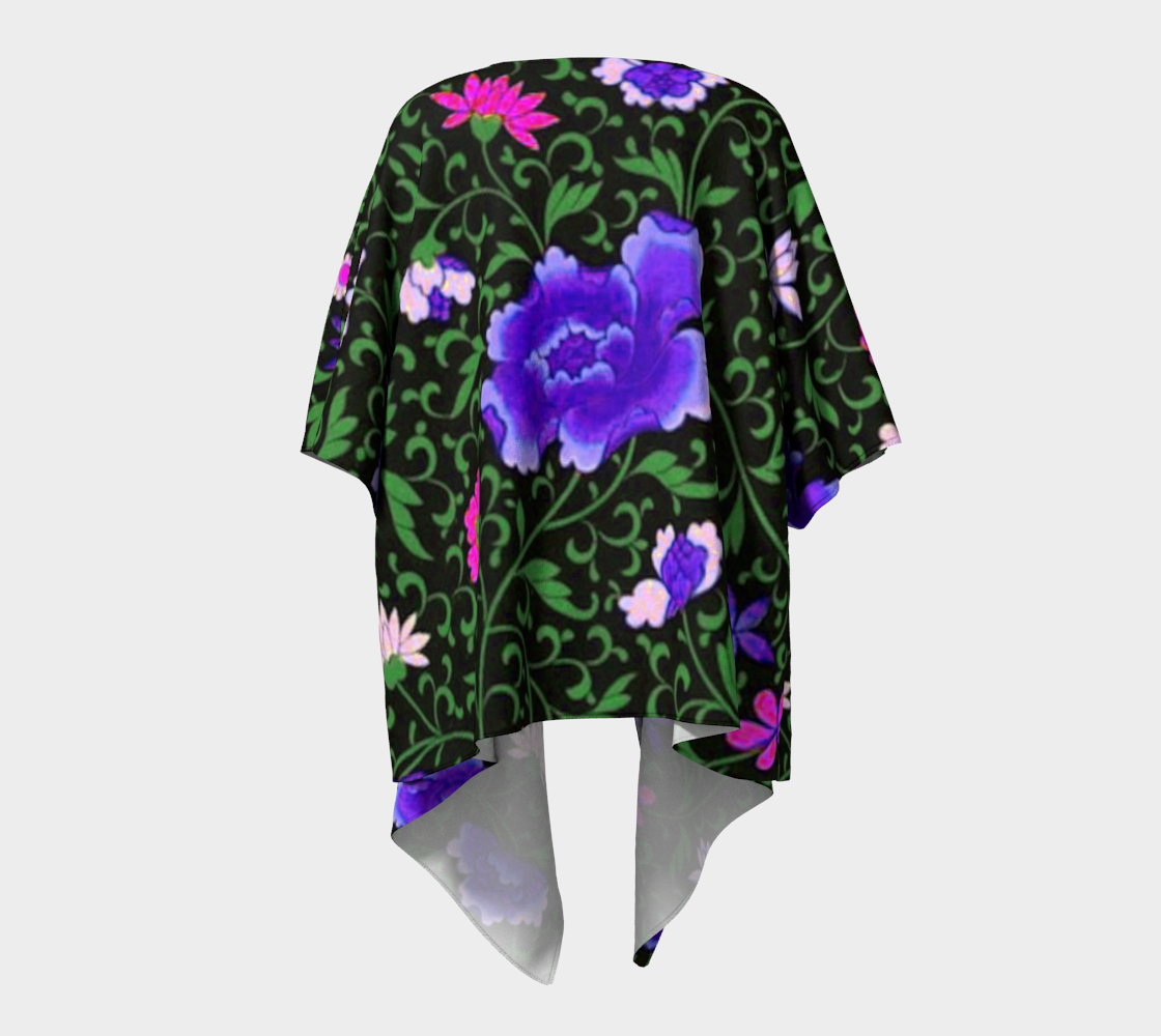 blue  japan floral draped Kimono