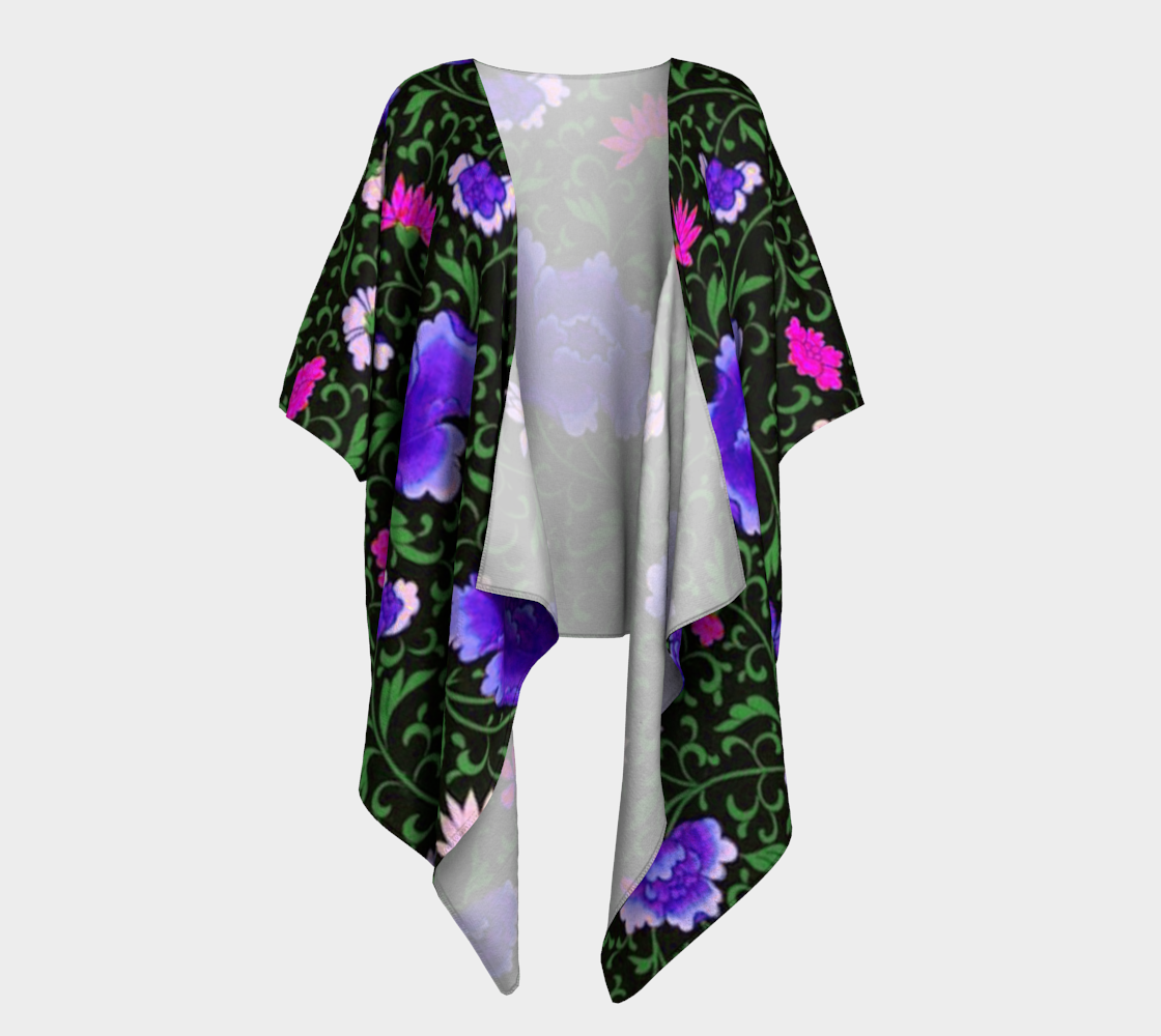 blue  japan floral draped Kimono