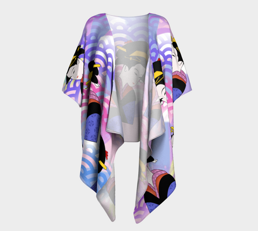 japanese abstract blue draped Kimono