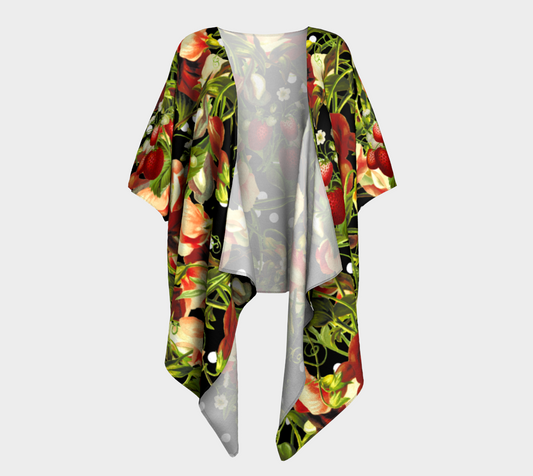 fruit blossom black draped Kimono