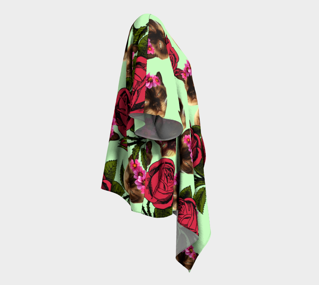 lazy cat floral pattern green draped Kimono