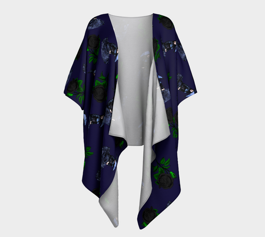 gothic girl rose blue pattern draped Kimono