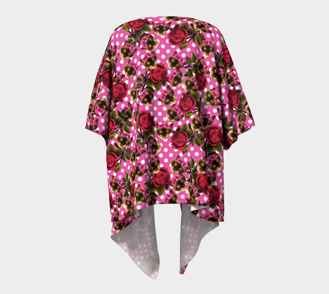 lazy cat floral pattern pink polka draped Kimono