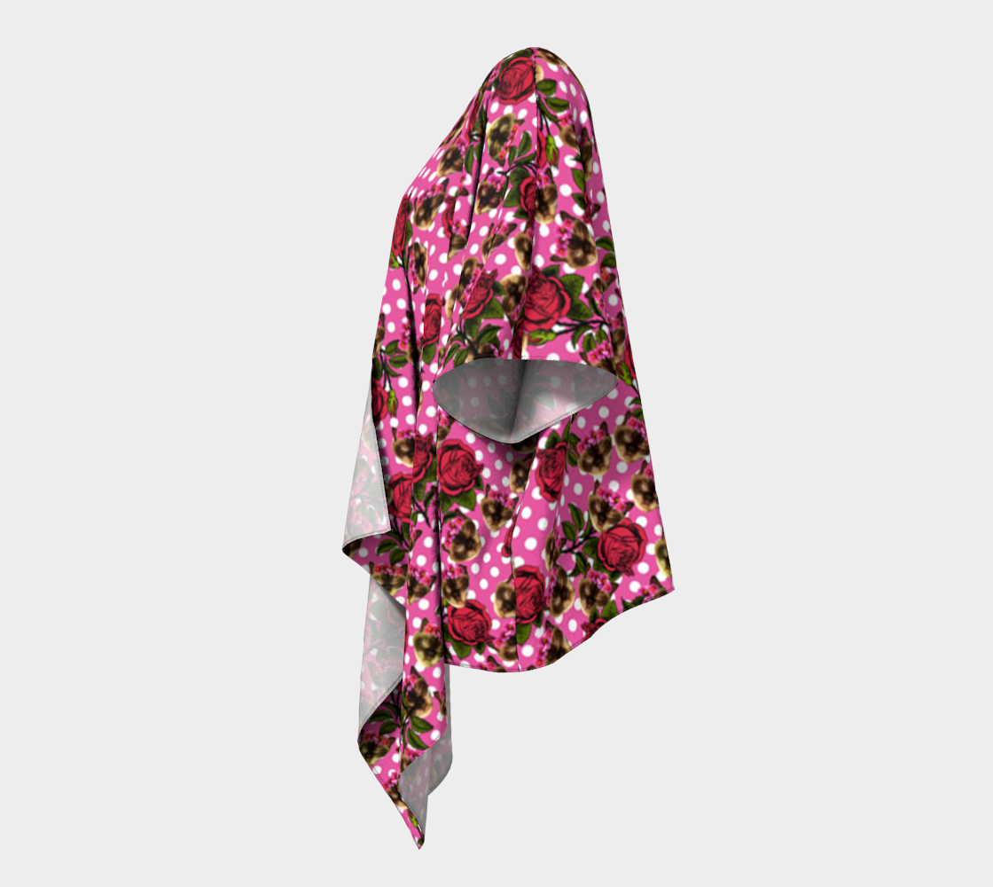 lazy cat floral pattern pink polka draped Kimono