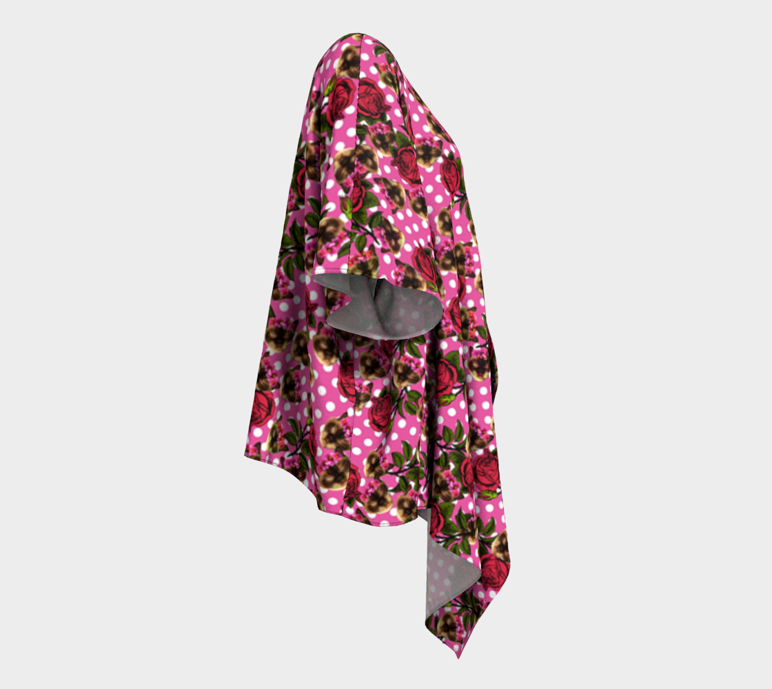 lazy cat floral pattern pink polka draped Kimono