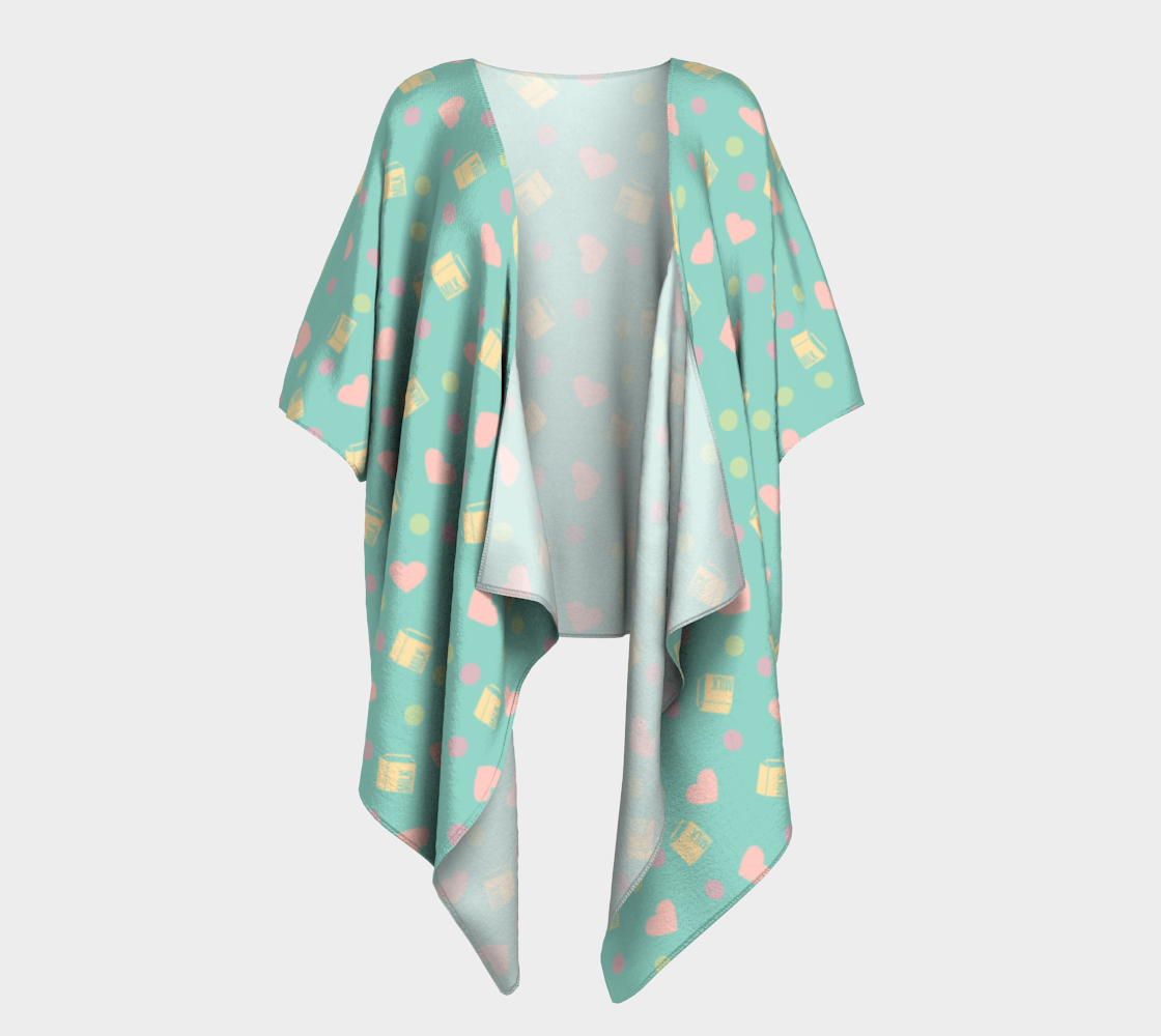 teal milk hearts draped Kimono