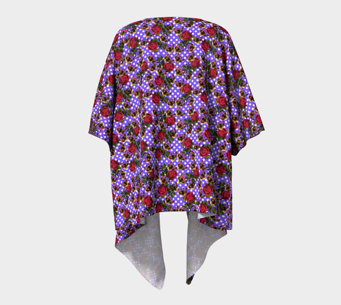 lazy cat floral pattern lilac polka draped Kimono