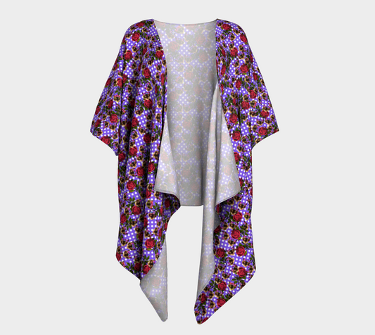 lazy cat floral pattern lilac polka draped Kimono