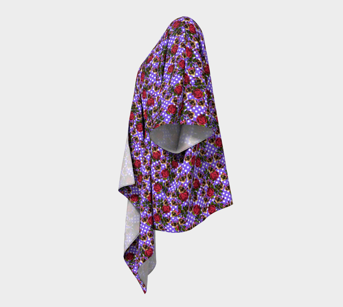 lazy cat floral pattern lilac polka draped Kimono