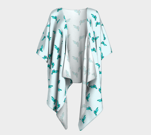 blue parrot pattern draped Kimono