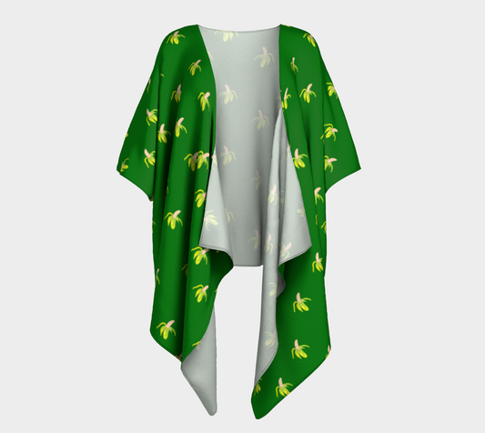 peeled banana on green draped Kimono