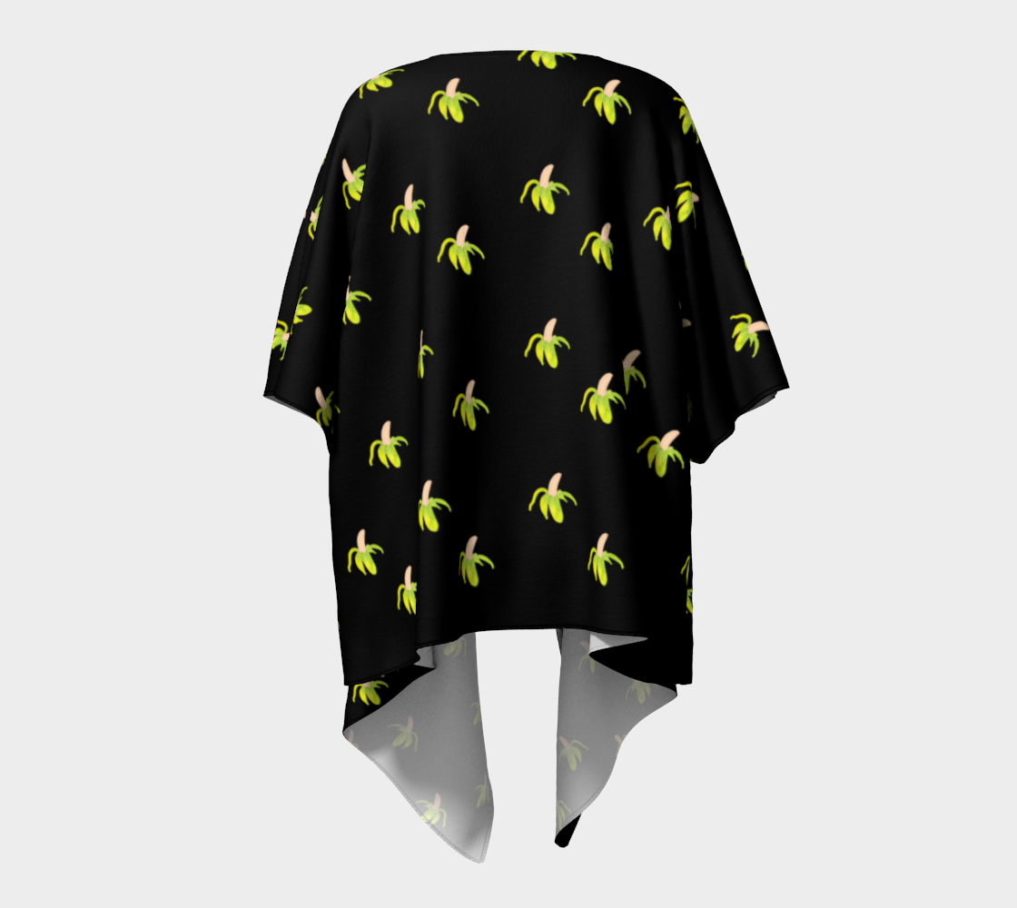 peeled banana on black draped Kimono