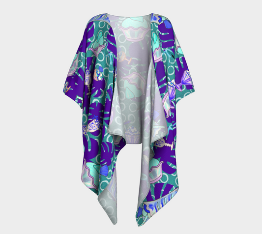 ice cream tropical pattern blue draped Kimono