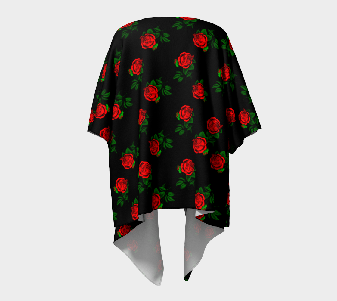 red roses black draped Kimono