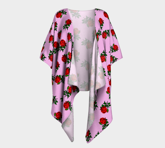 red roses pink draped Kimono