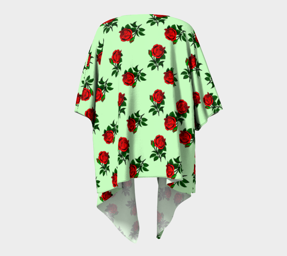 red roses green draped Kimono