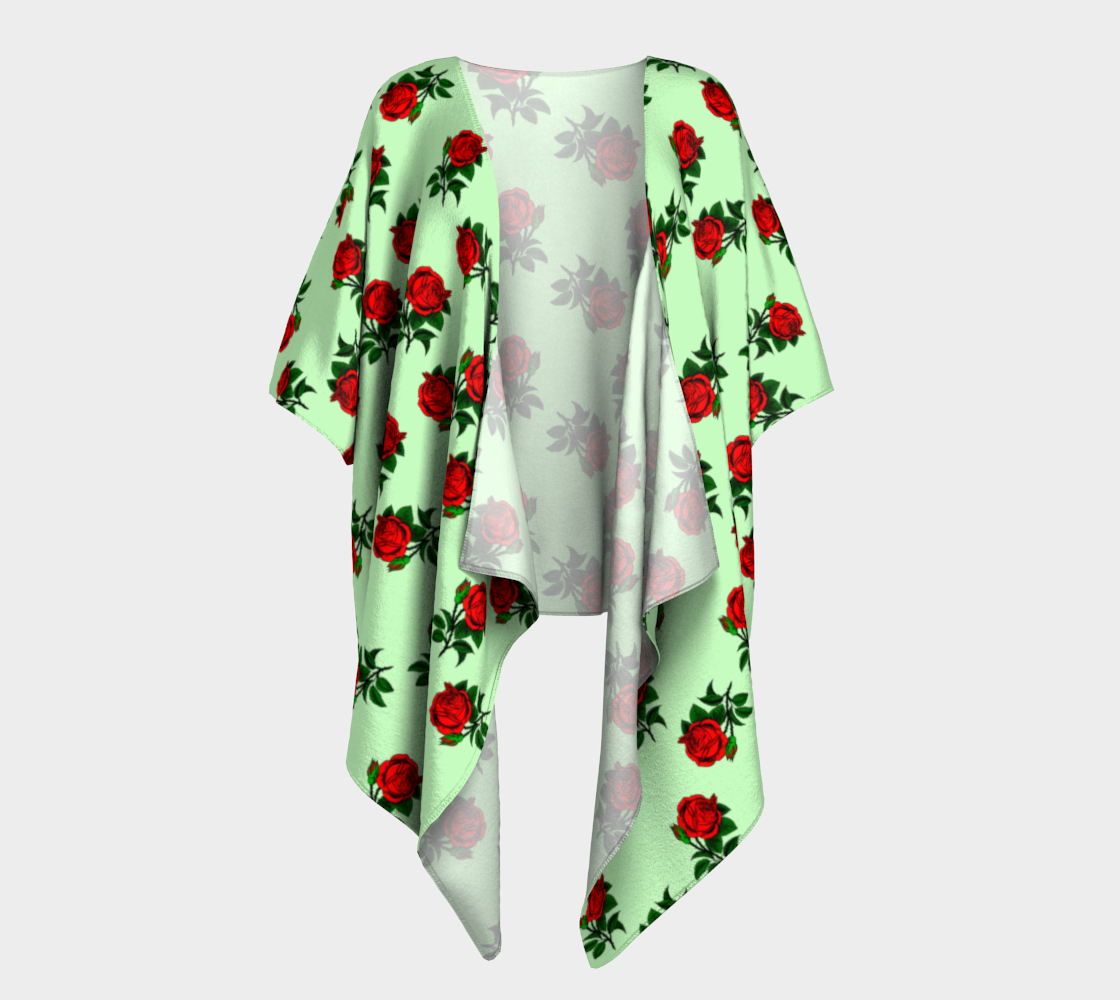 red roses green draped Kimono