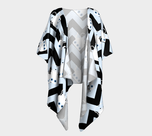 blue teapot chevron draped Kimono