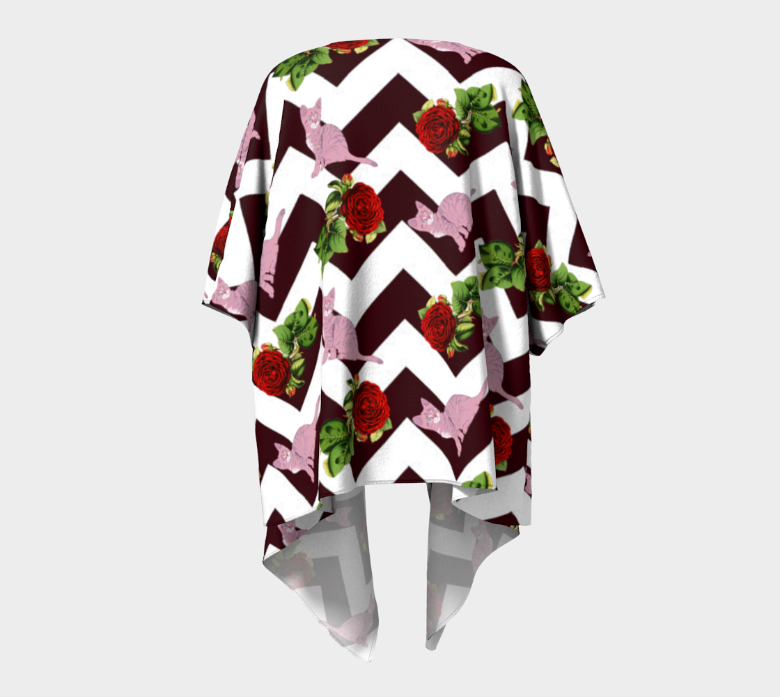 cat rose chevron draped Kimono