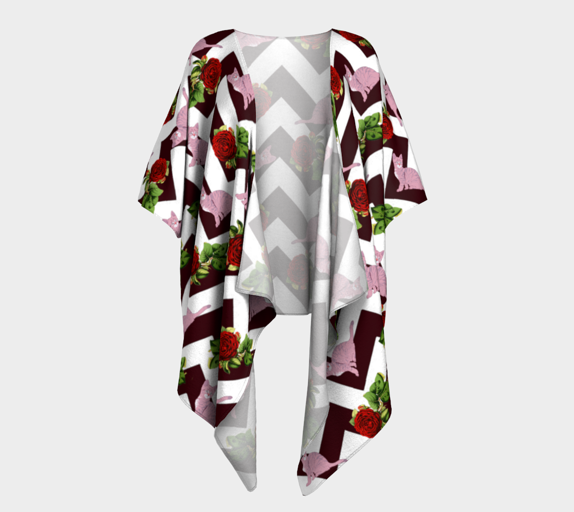 cat rose chevron draped Kimono