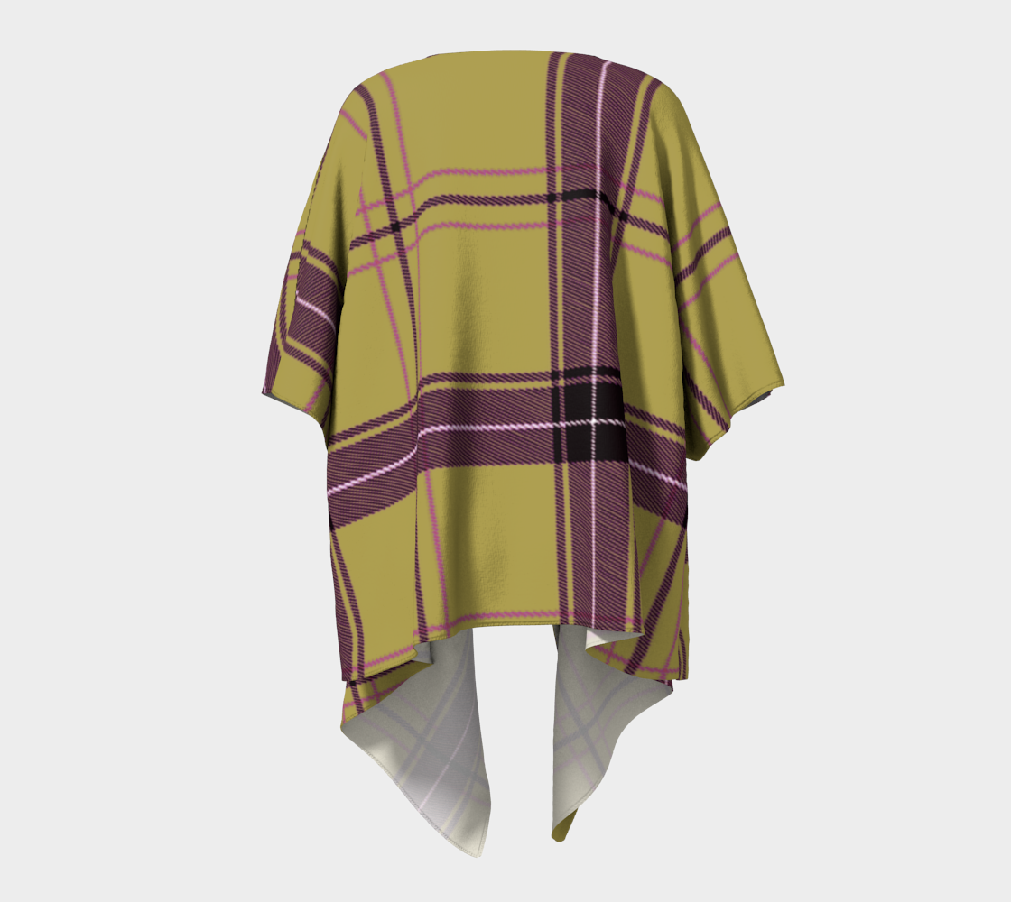 beige purple plaid draped Kimono