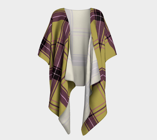 beige purple plaid draped Kimono