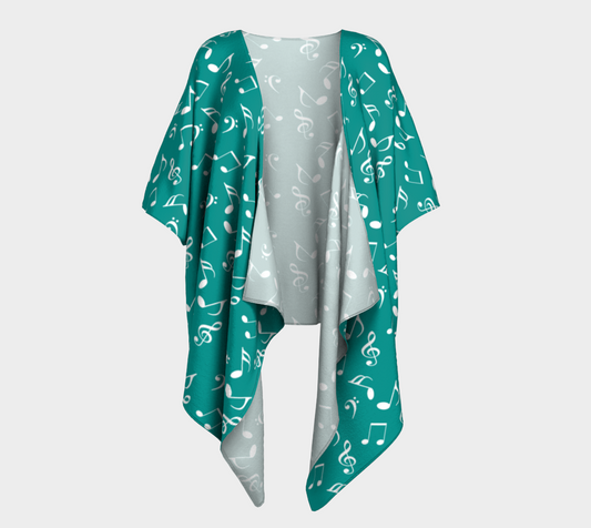 teal music draped Kimono