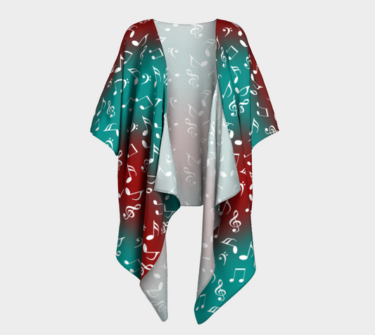 red teal music draped Kimono