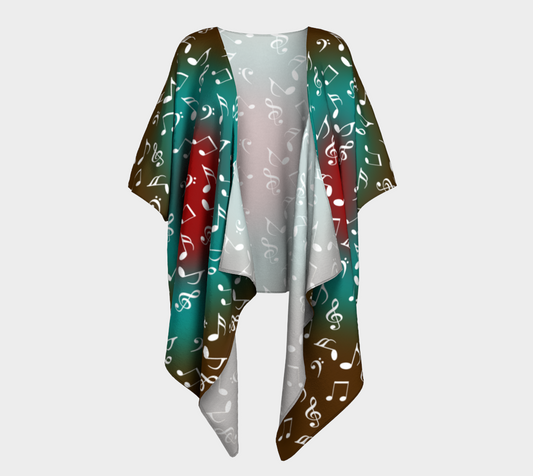 teal music heart music draped Kimono