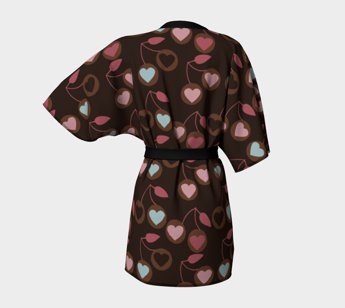 heart cherries brown Kimono