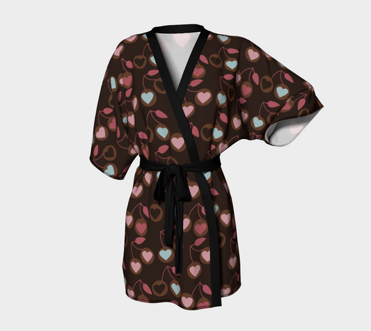 heart cherries brown Kimono