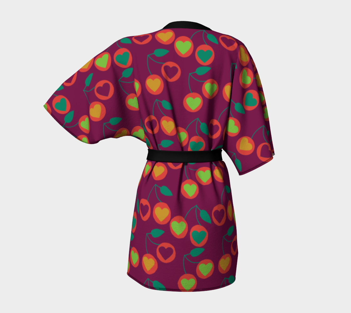 heart cherries magenta Kimono