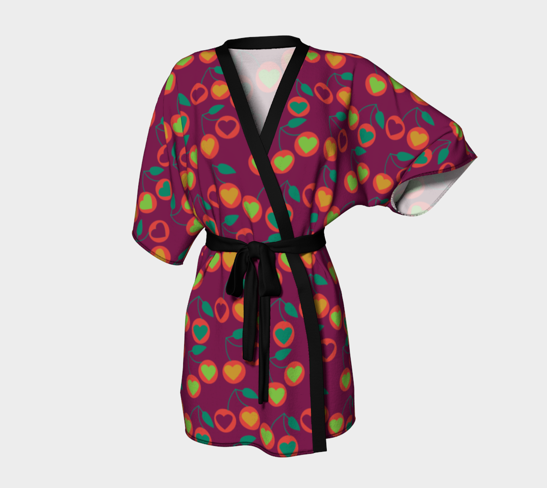 heart cherries magenta Kimono