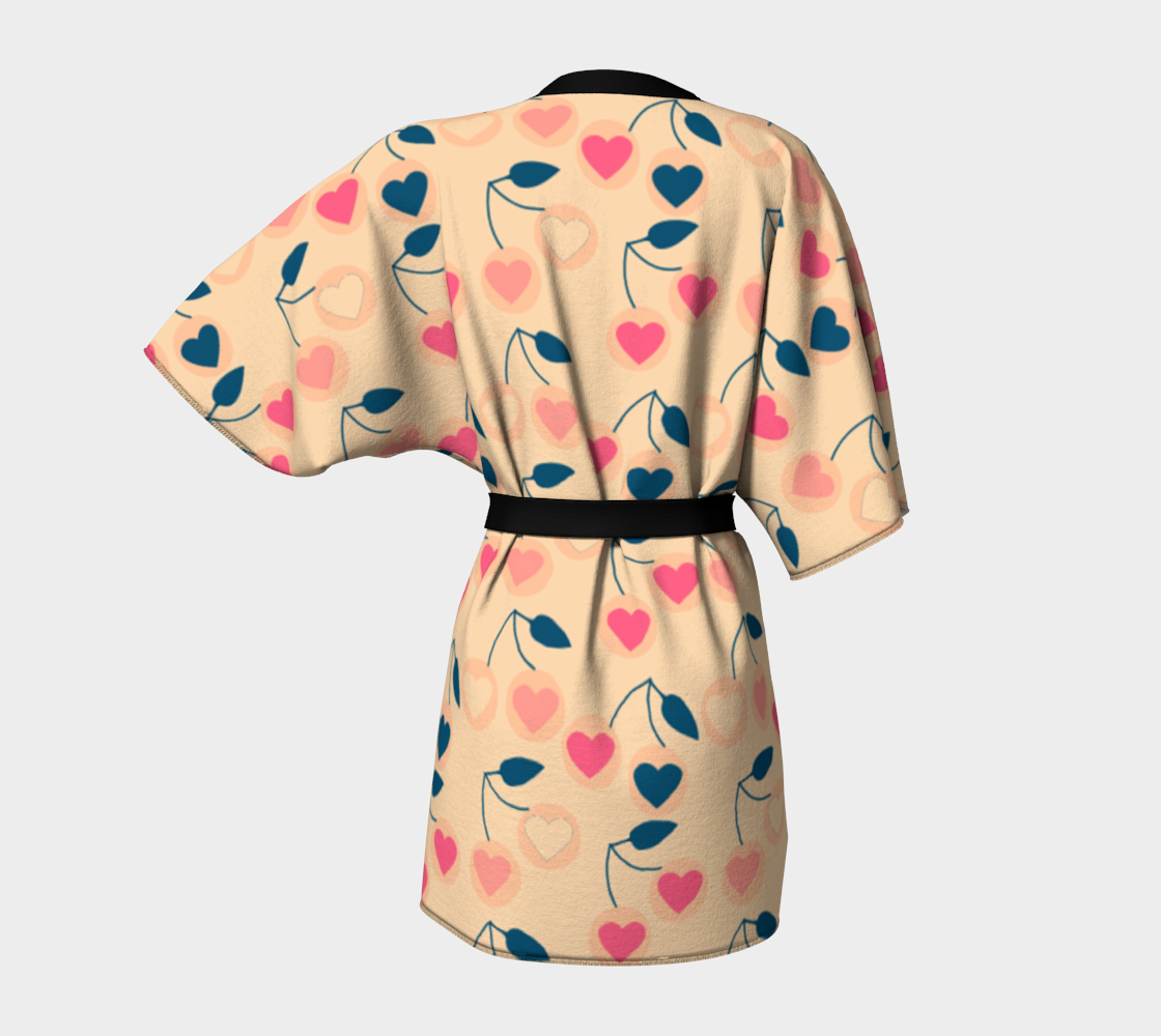 heart cherries cream Kimono