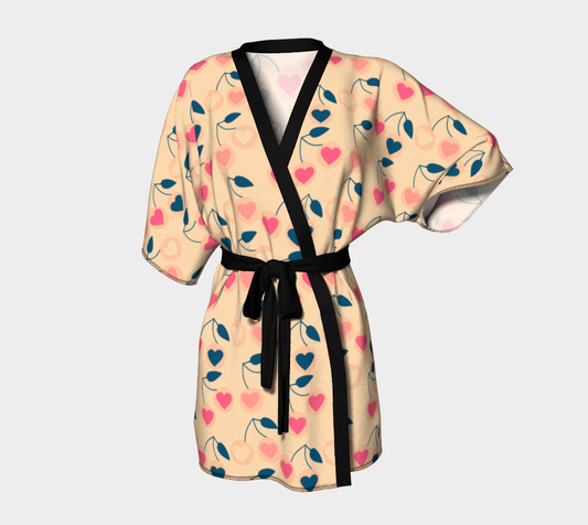 heart cherries cream Kimono